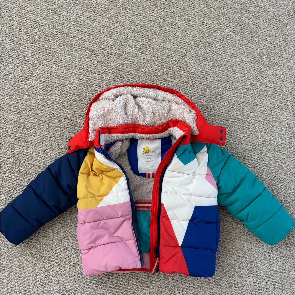 Boden Multicolor Baby Puffer Jacket with Hood